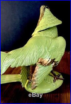 Early 20th Cty Large Jade Green + Gold Porcelain Chinese Feng Shui Pheasant Bird