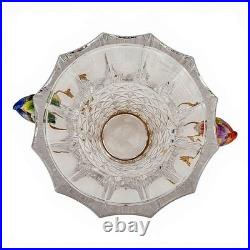 Elegant Crystal Vase. Bronze Base, Branches. Hand Painted Porcelain Birds (13H)