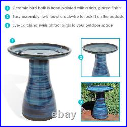 Elegant Glazed Ceramic Bird Bath 20.5 in Galaxy Blue by Sunnydaze