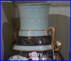 Enamel Color Porcelain Magpie Bird Plum Tree Vase Bottle Jardiniere Flask Pair