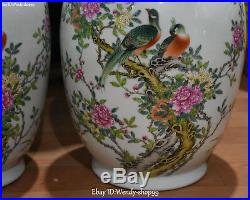 Enamel Color Porcelain Tree Magpie Bird Beast Flower Vase Bottle Flask Jar Pair