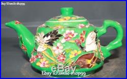 Enamel Porcelain Crane Bird Plum blossom Flower Wine Tea Pot Flagon Cup Tray Set