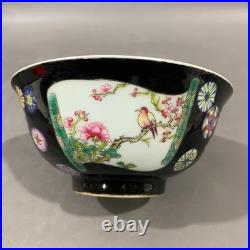 Estate Collectable Art Hand Painting Famille Rose Porcelain Flowers Bird Bowl