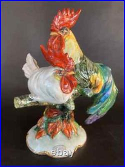 Exceptional Signed Rooster and Hen Ceramic Sculpture by Guido Cacciapuoti