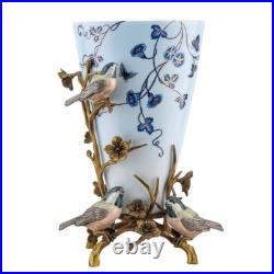 Exquisite Bronze Ormolu Birds and Branch Porcelain Vase Morning Glory-12''H