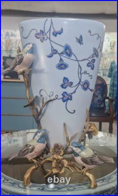 Exquisite Bronze Ormolu Birds and Branch Porcelain Vase Morning Glory-12''H