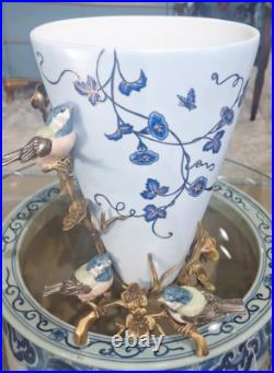 Exquisite Bronze Ormolu Birds and Branch Porcelain Vase Morning Glory-12''H