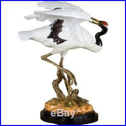 Exquisite Bronze Ormolu Porcelain Crane Bird Statue/Figurine, 21''H