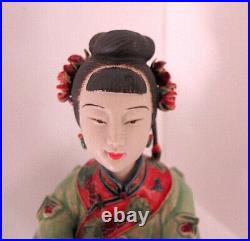 Exquisite Chinese Wucai Shiwan Porcelain 12 FigurineWoman Holding BirdSigned