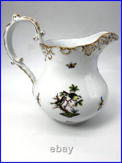 Exquisite Rare Herend Rothschild Porcelain Bird Gold Border Large Pitcher