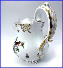 Exquisite Rare Herend Rothschild Porcelain Bird Gold Border Large Pitcher