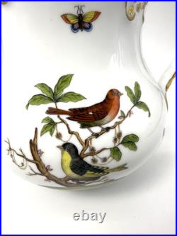Exquisite Rare Herend Rothschild Porcelain Bird Gold Border Large Pitcher