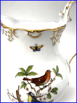 Exquisite Rare Herend Rothschild Porcelain Bird Gold Border Large Pitcher