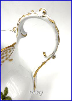 Exquisite Rare Herend Rothschild Porcelain Bird Gold Border Large Pitcher