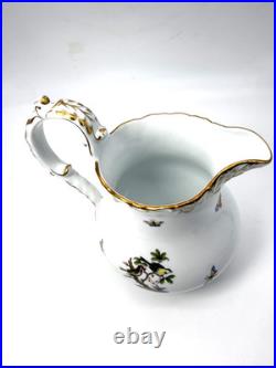 Exquisite Rare Herend Rothschild Porcelain Bird Gold Border Large Pitcher
