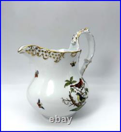 Exquisite Rare Herend Rothschild Porcelain Bird Gold Border Large Pitcher