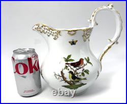 Exquisite Rare Herend Rothschild Porcelain Bird Gold Border Large Pitcher