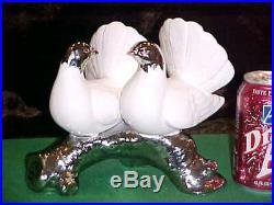 FAB White Porcelain & SILVER PLATE PAIR DOVE BIRDS on Branch Figurine Statue