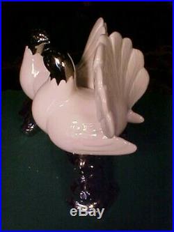 FAB White Porcelain & SILVER PLATE PAIR DOVE BIRDS on Branch Figurine Statue
