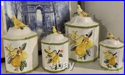 FLAWLESS Vintage Lefton Bird And Pear 4- Canister Set Made In Japan