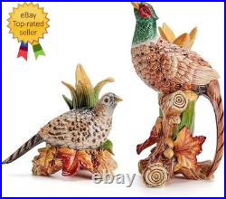 Fall Harvest Pheasant Ceramic Figurine Candleholders, Set of 2, 10.5 and 6.25 I