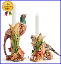 Fall Harvest Pheasant Ceramic Figurine Candleholders, Set of 2, 10.5 and 6.25 I