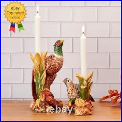 Fall Harvest Pheasant Ceramic Figurine Candleholders, Set of 2, 10.5 and 6.25 I