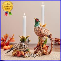 Fall Harvest Pheasant Ceramic Figurine Candleholders, Set of 2, 10.5 and 6.25 I