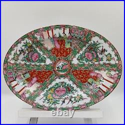 Famille Rose Medallion Meal Platter Birds Flowers People Peony Porcelain Oval