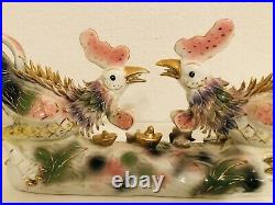 Feng Shui Chinese Rooster Cock Phoenix Bird 16 Porcelain Figurine Gold Spikes