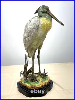 Figural Porcelain-Bronze Ormolu Spoonbill Egret Bird Figurine Sculpture Statue