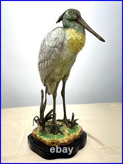 Figural Porcelain-Bronze Ormolu Spoonbill Egret Bird Figurine Sculpture Statue