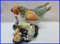 Figurine Country Rooster Hen Chicken Birds Chiclets Statue Porcelain Signed Rare