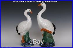 Fine Beautiful Chinese Pair Famille Rose Porcelain Cranes Statues