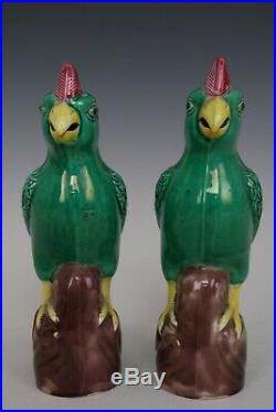 Fine Beautiful Chinese Pair Famille Rose Porcelain Parrot Statues