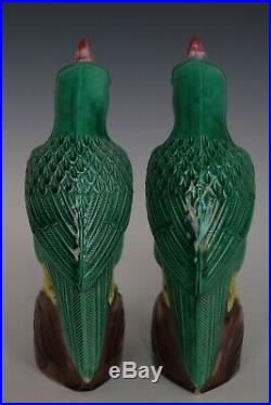 Fine Beautiful Chinese Pair Famille Rose Porcelain Parrot Statues