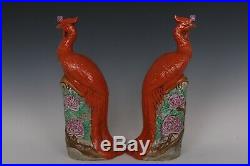 Fine Beautiful Chinese Pair Famille Rose Porcelain Peacock Statues