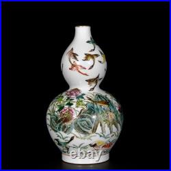 Fine Collectable Art Hand Painting Famille Rose Porcelain Bird Calabash Vase