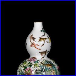 Fine Collectable Art Hand Painting Famille Rose Porcelain Bird Calabash Vase