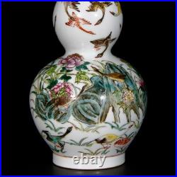 Fine Collectable Art Hand Painting Famille Rose Porcelain Bird Calabash Vase