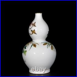 Fine Collectable Art Hand Painting Famille Rose Porcelain Bird Calabash Vase