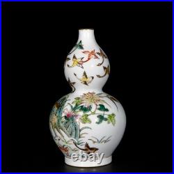 Fine Collectable Art Hand Painting Famille Rose Porcelain Bird Calabash Vase