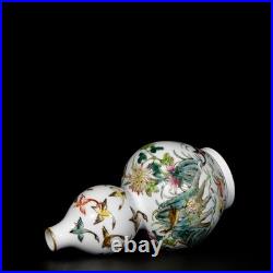 Fine Collectable Art Hand Painting Famille Rose Porcelain Bird Calabash Vase