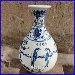 Fine Collectable Chinese Hand Blue&white Porcelain Bird Vase