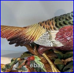 Fitz &Floyd Golden Pheasant Bird Fruit Foliage Ceramic Figurine Centerpiece VTG