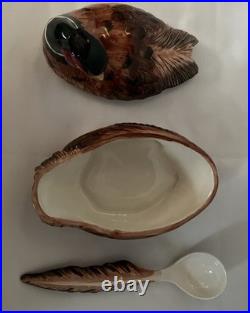 Fitz & Floyd Pheasant Bird Gravy Boat or Small Soup Tureen w Lid & Ladle Taiwan