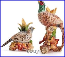 Fitz and Floyd Fall Harvest Pheasant Ceramic Figurine Candleholders, Set of 2, 1