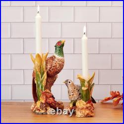 Fitz and Floyd Fall Harvest Pheasant Ceramic Figurine Candleholders, Set of 2, 1