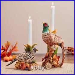 Fitz and Floyd Fall Harvest Pheasant Ceramic Figurine Candleholders, Set of 2, 1