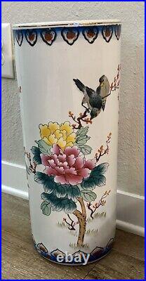 Flower Vase Porcelain Hand-Painted Birds Flowers 18 Tall Living Room Home Decor